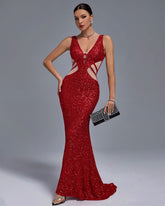 V Neck Sequins Mermaid Dress
